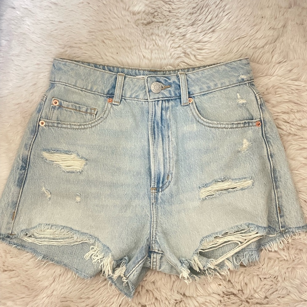 Garage Blue Jean Shorts High-Waisted Distressed
